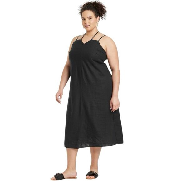 Universal Thread Black Linen Blend Midi Dress XXL NWT Lined Adjustable Straps - Picture 1 of 10